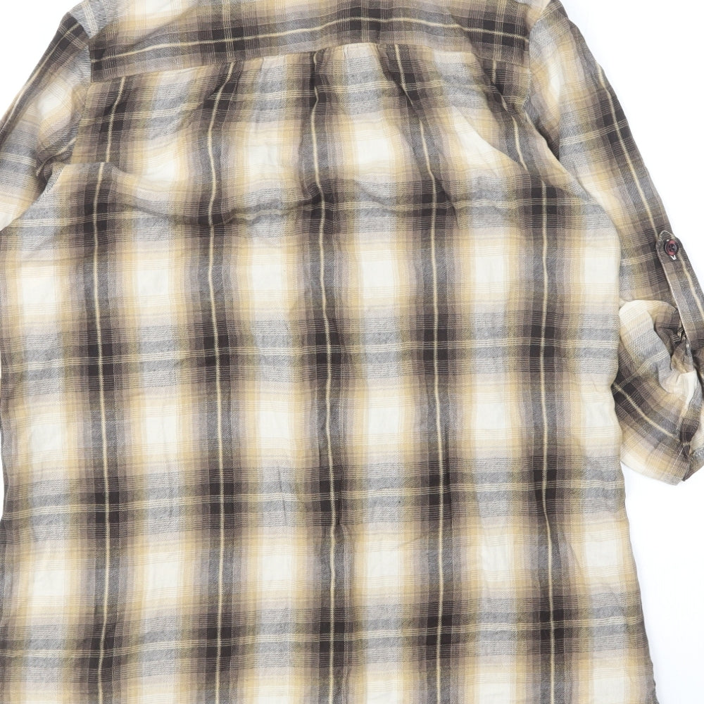 F&F Womens Brown Plaid Cotton Basic Button-Up Size 12 Collared
