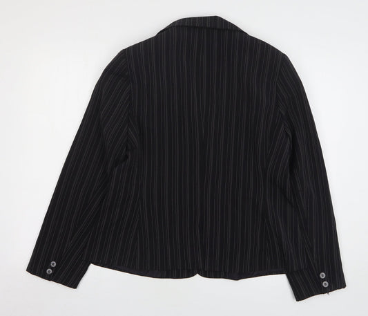 Select Womens Black Striped Polyester Jacket Blazer Size 16