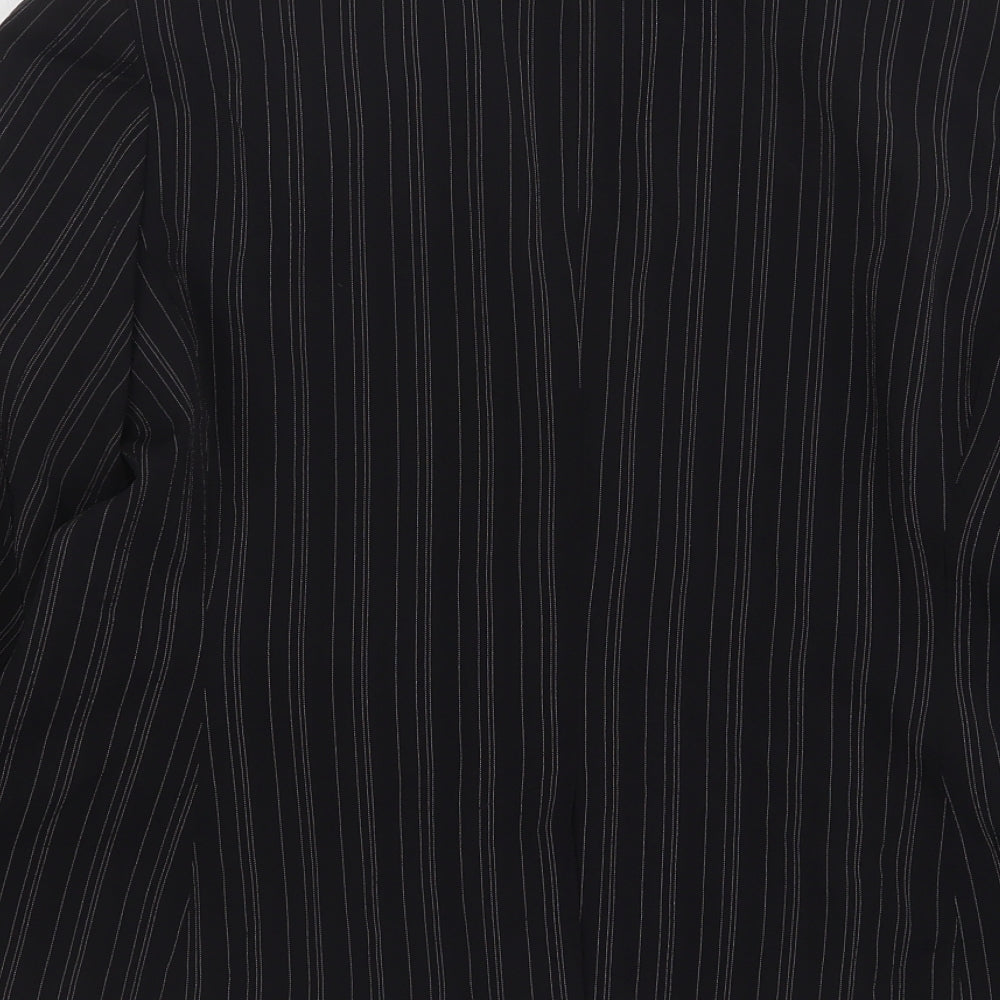 Select Womens Black Striped Polyester Jacket Blazer Size 16