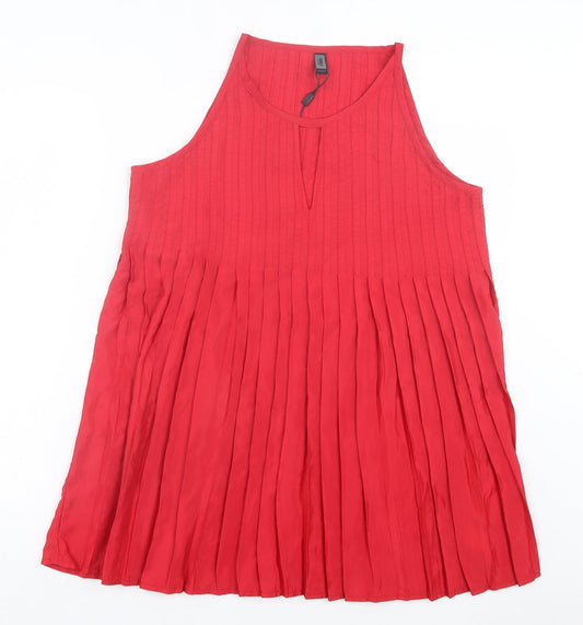 Only Womens Red Polyester A-Line Size L Round Neck Pullover - Keyhole Neck