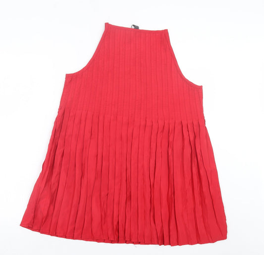 Only Womens Red Polyester A-Line Size L Round Neck Pullover - Keyhole Neck