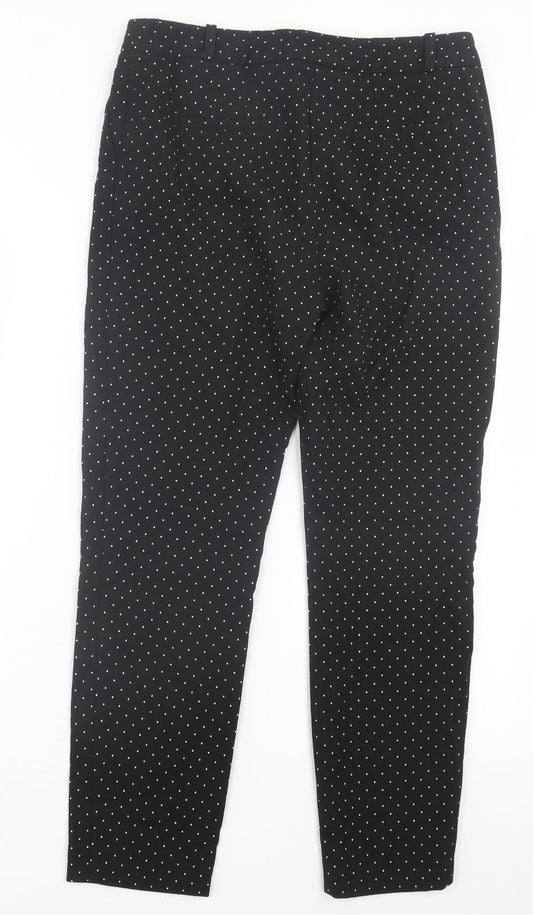 Topshop Womens Black Polka Dot Polyester Trousers Size 12 L27 in Regular Hook & Eye - Black & White