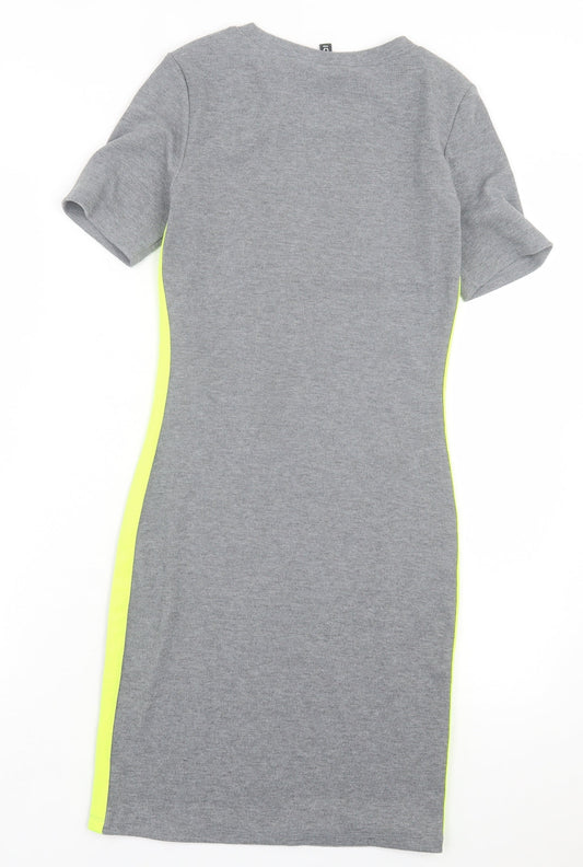 H&M Womens Grey Striped Polyester Bodycon Size S Crew Neck Pullover