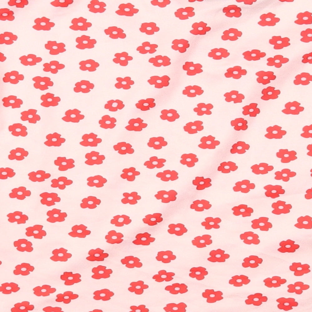 SheIn Womens Pink Floral Polyester Cropped Blouse Size L Crew Neck