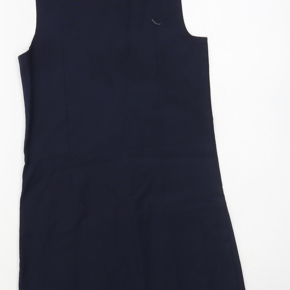 Marks and Spencer Girls Blue Polyester Pinafore/Dungaree Dress Size 9-10 Years Round Neck Zip - Schoolwear