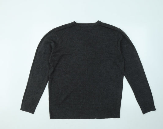 Easy Mens Grey Collared Acrylic Pullover Jumper Size L