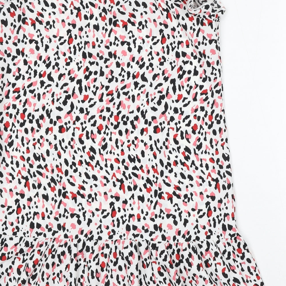 SheIn Womens White Geometric Polyester Skater Dress Size M Round Neck Button