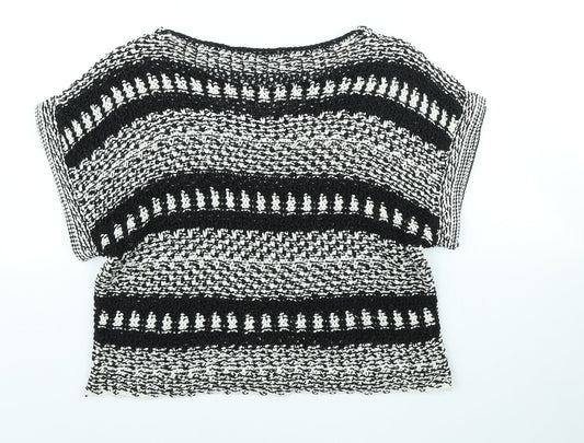 F&F Womens Black Scoop Neck Striped Cotton Pullover Jumper Size M