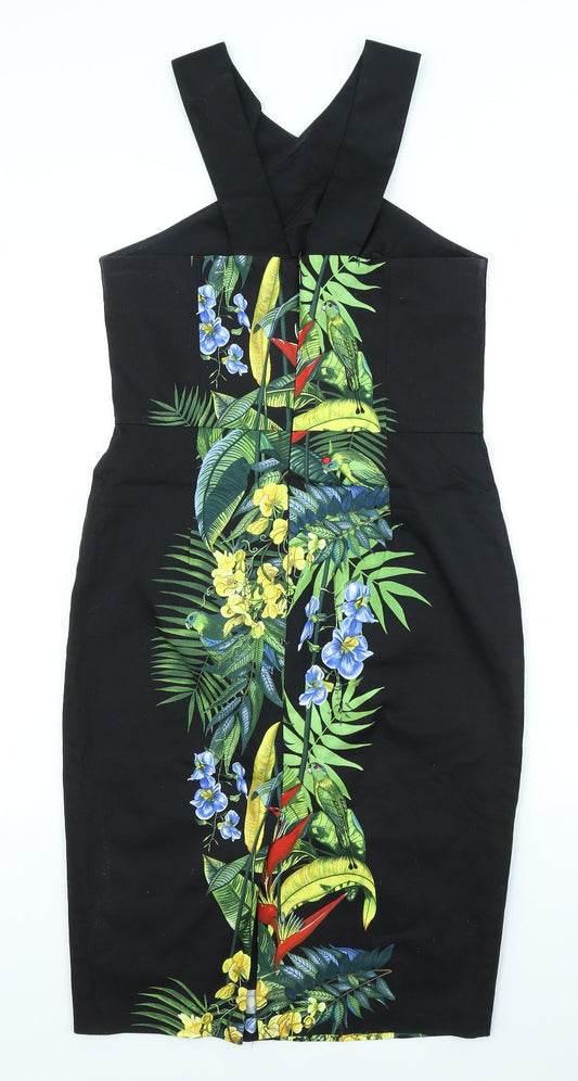 Oasis Womens Black Floral Cotton Sheath Size 10 Halter Zip - Flowers
