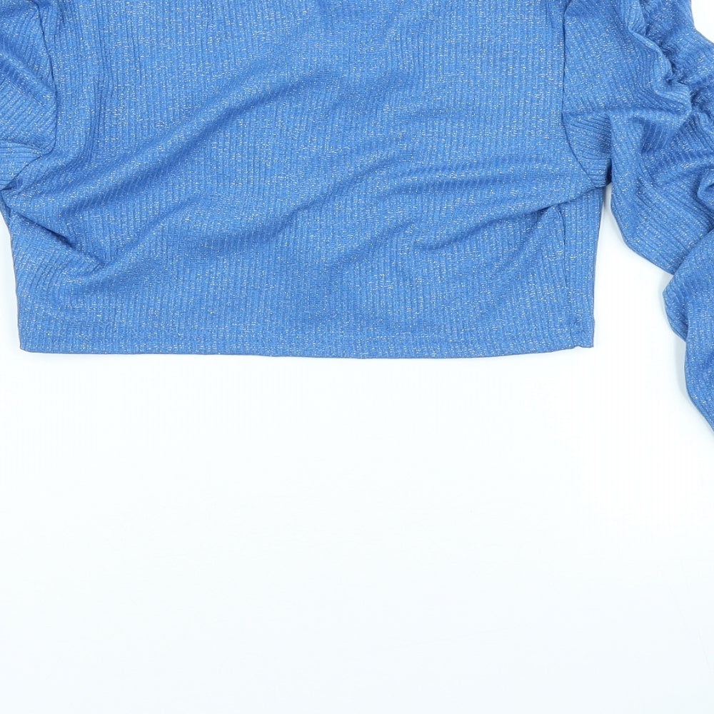 SheIn Womens Blue V-Neck Polyester Cardigan Jumper Size M - Tie Front