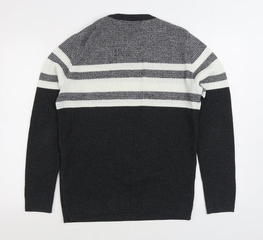 Primark Womens Black Round Neck Striped Acrylic Pullover Jumper Size M