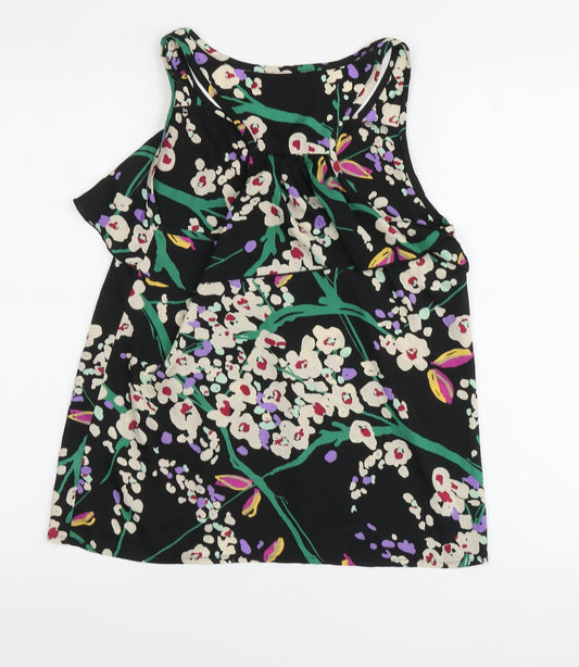Influence Womens Black Floral Polyester Basic Tank Size S Round Neck