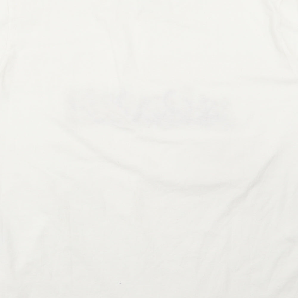 Damart Womens White Cotton Basic T-Shirt Size L Scoop Neck - Flowers