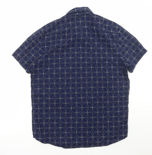 Mens UK Size L FOREVER 21 Blue Button-Up Short Sleeve Casual Shirt