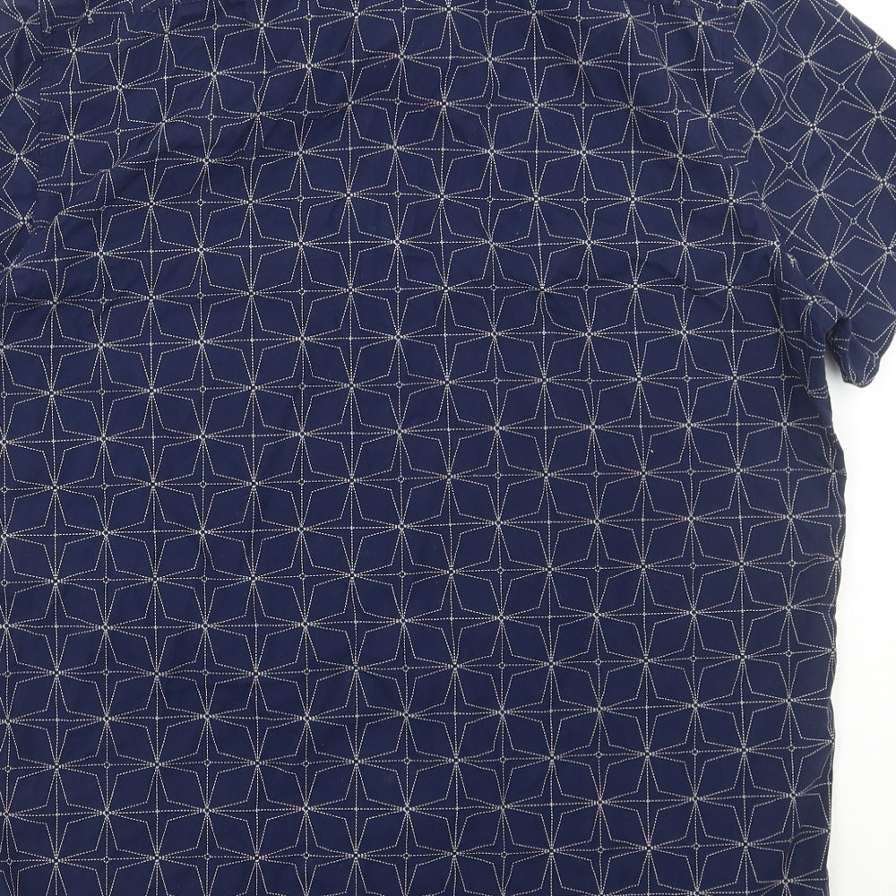 Mens UK Size L FOREVER 21 Blue Button-Up Short Sleeve Casual Shirt