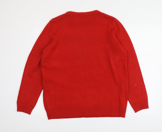 Avenue Mens Red Round Neck Acrylic Pullover Jumper Size L - Santa Jumper