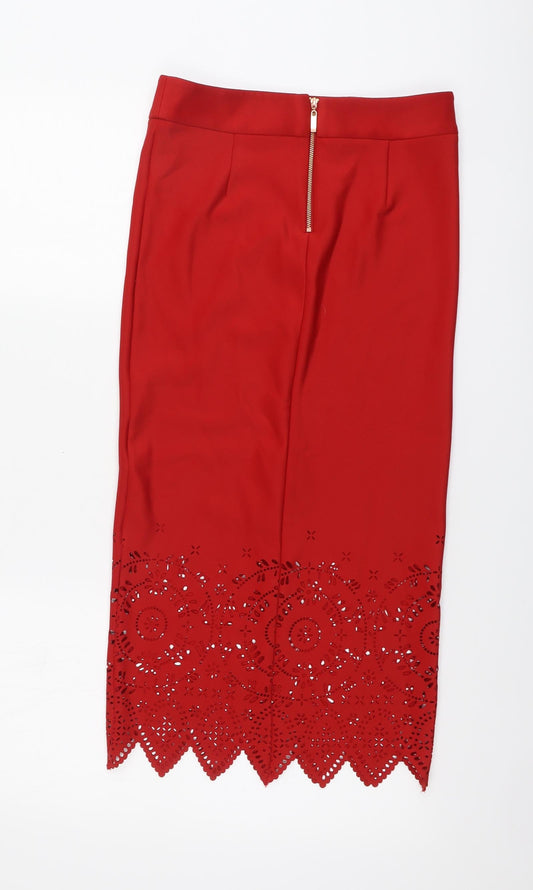 NEXT Womens Red Geometric Polyester Straight & Pencil Skirt Size 8 Zip