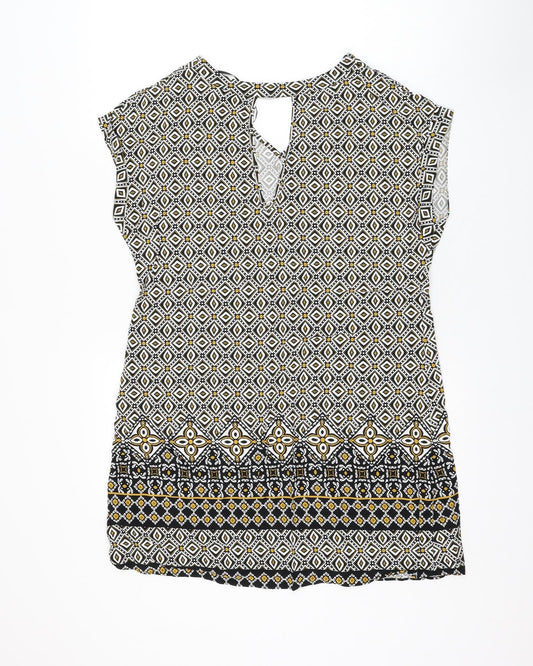 Papaya Womens White Geometric Viscose Shift Size 10 V-Neck Pullover