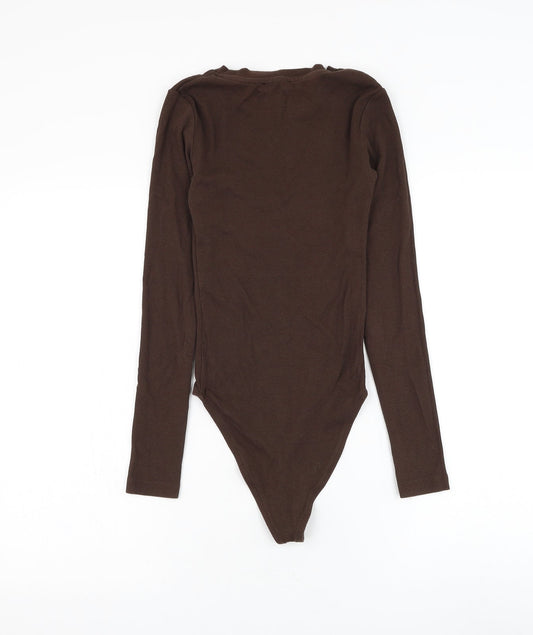 Zara Womens Brown Polyester Bodysuit One-Piece Size S Hook & Loop