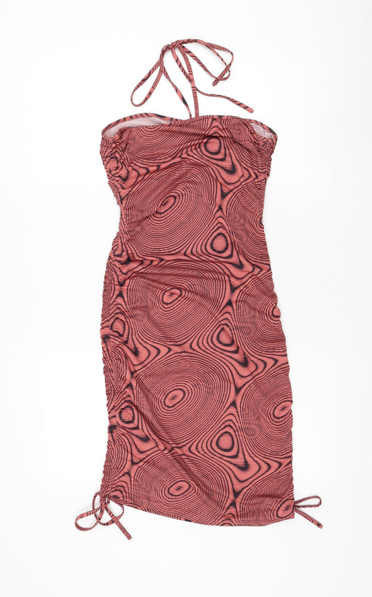 SheIn Womens Pink Geometric Polyester Pencil Dress Size 8 Halter Tie