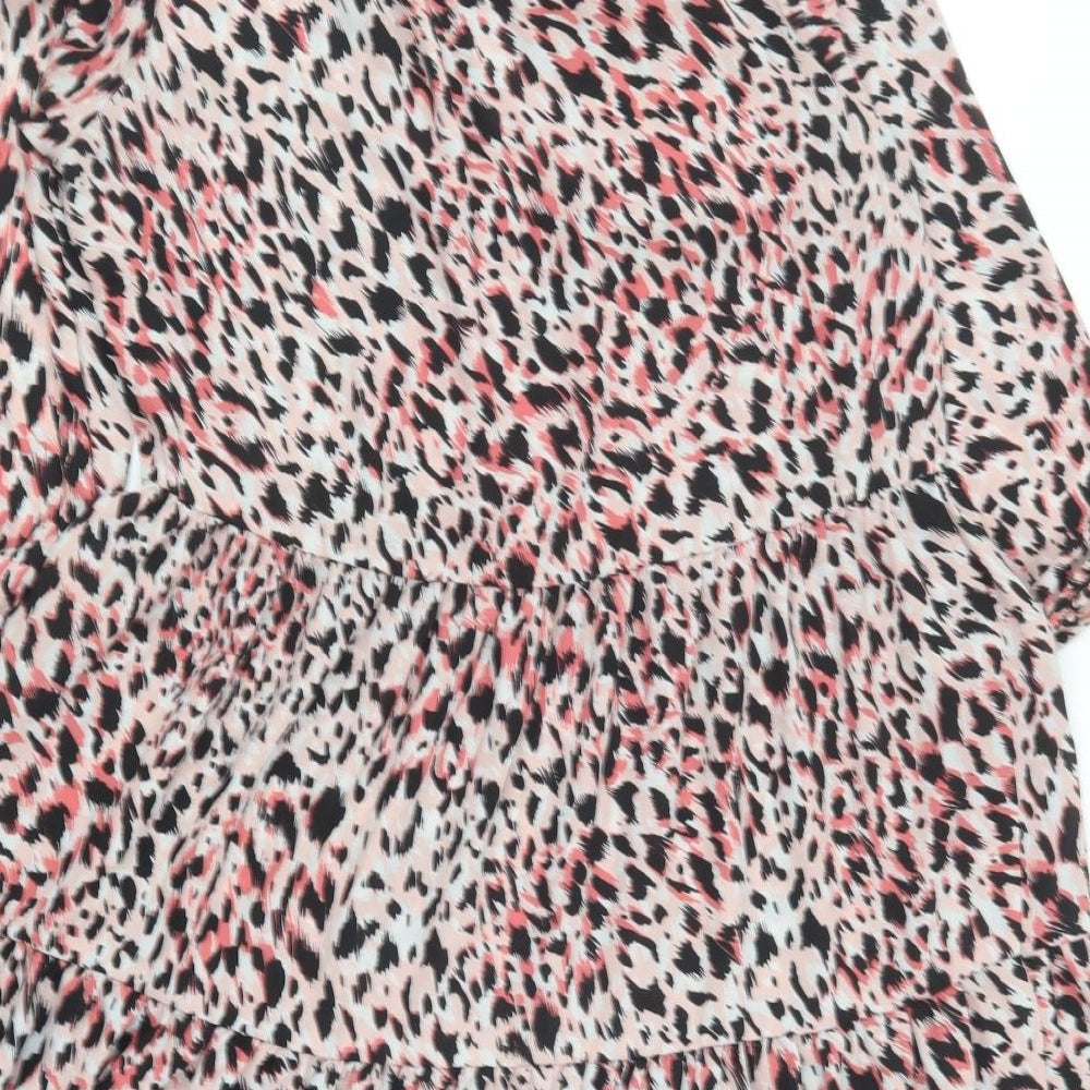 F&F Womens Pink Animal Print Polyester Skater Dress Size 8 High Neck Pullover