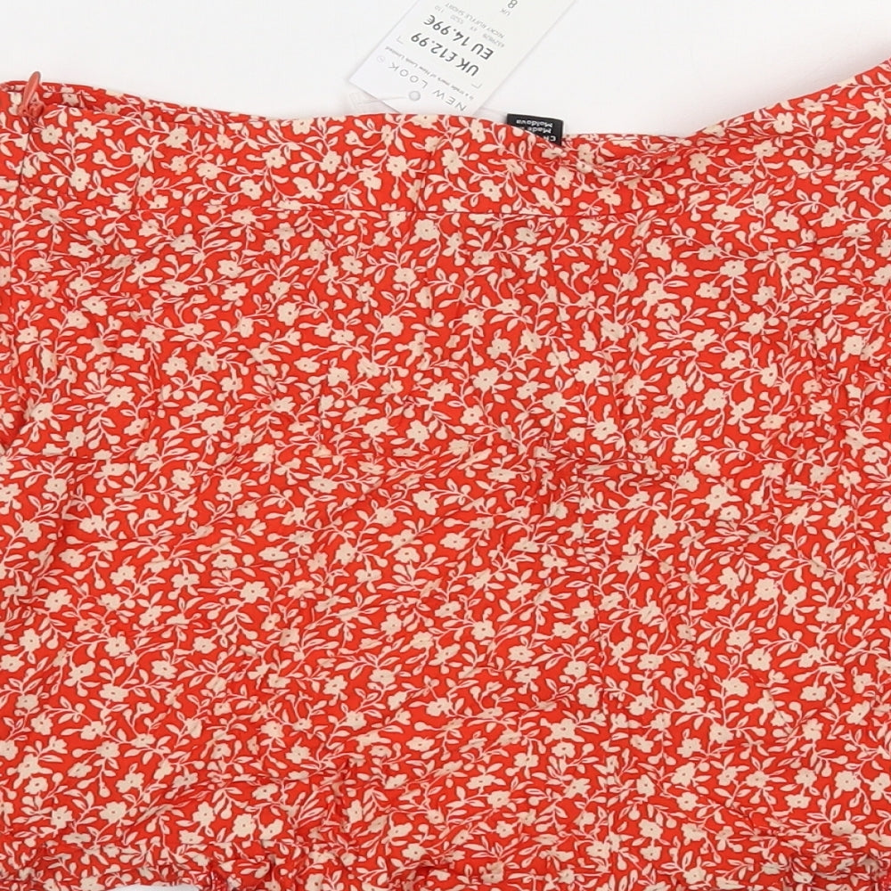 New Look Womens Red Floral Viscose Hot Pants Shorts Size 8 L3 in Regular Zip