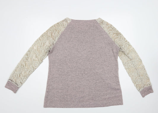 SheIn Womens Purple Polyester Basic Blouse Size L Boat Neck - Lace Detail