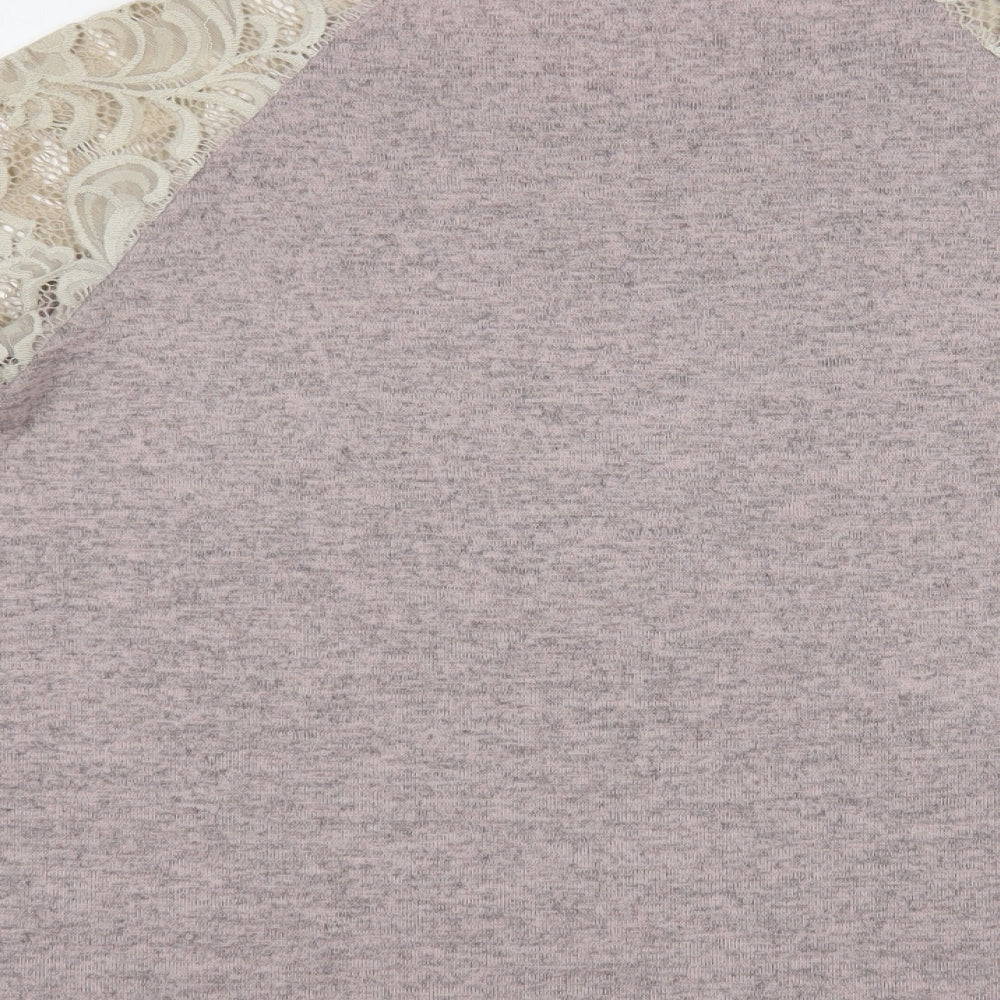 SheIn Womens Purple Polyester Basic Blouse Size L Boat Neck - Lace Detail