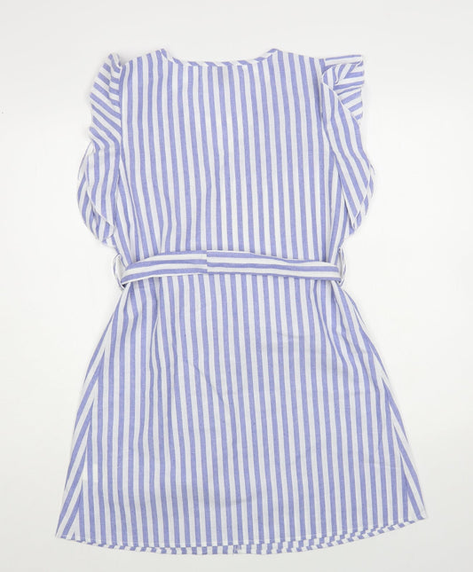 SheIn Womens Blue Striped Cotton A-Line Size S V-Neck Pullover