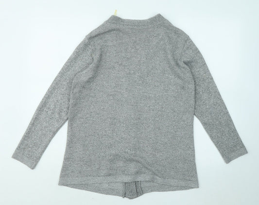 Classic Womens Grey V-Neck Acrylic Cardigan Jumper Size S