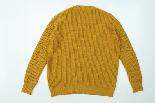 Primark Womens Yellow Round Neck Acrylic Pullover Jumper Size 4