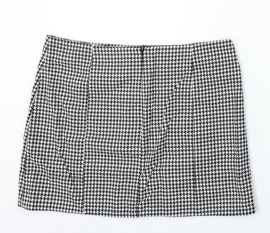 New Look Womens White Geometric Cotton A-Line Skirt Size 14 Zip