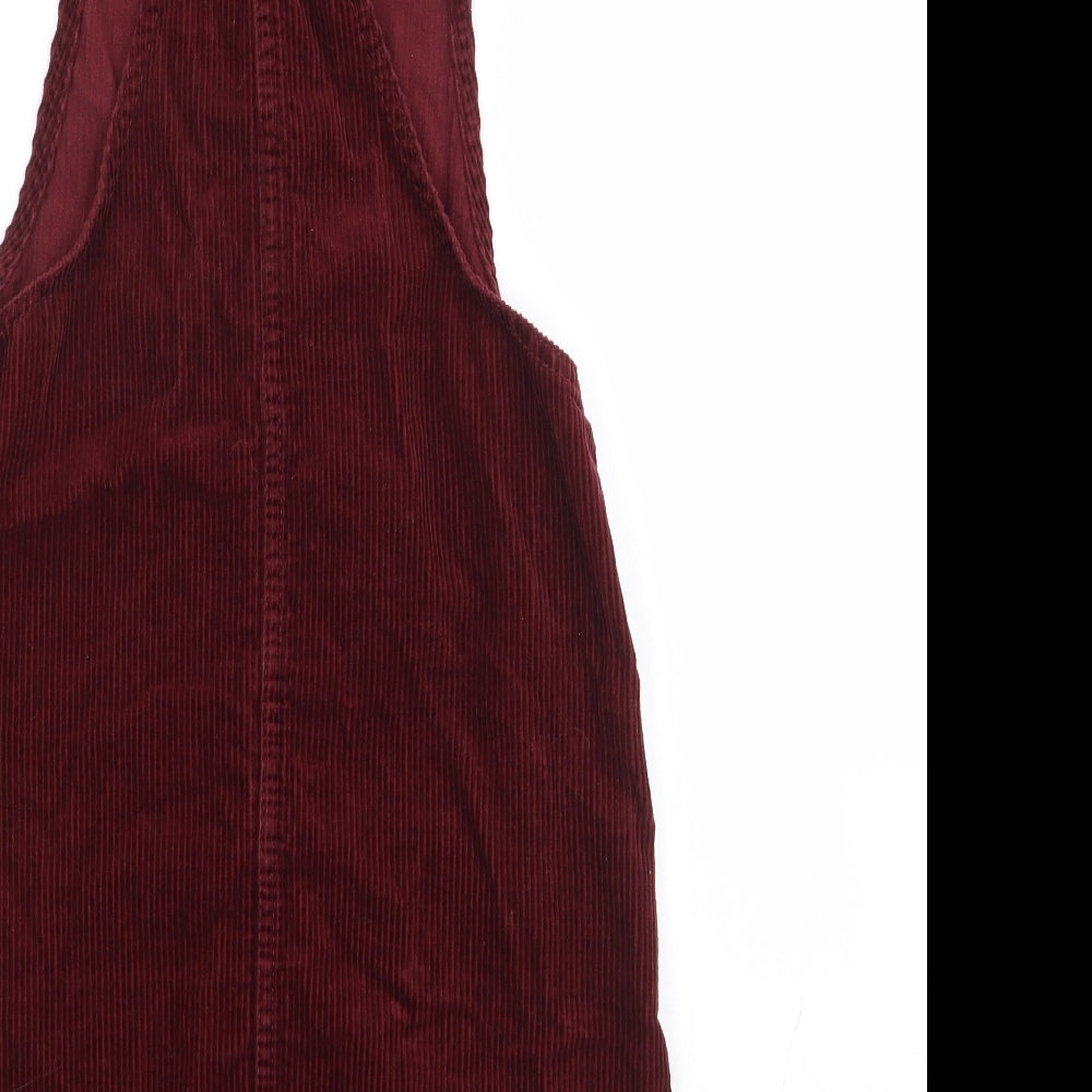 Primark Womens Red 100% Cotton Pinafore/Dungaree Dress Size 4 Square Neck Button