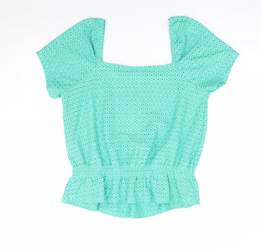 Papaya Womens Green Polyester Jersey T-Shirt Size 14 Square Neck - Peplum