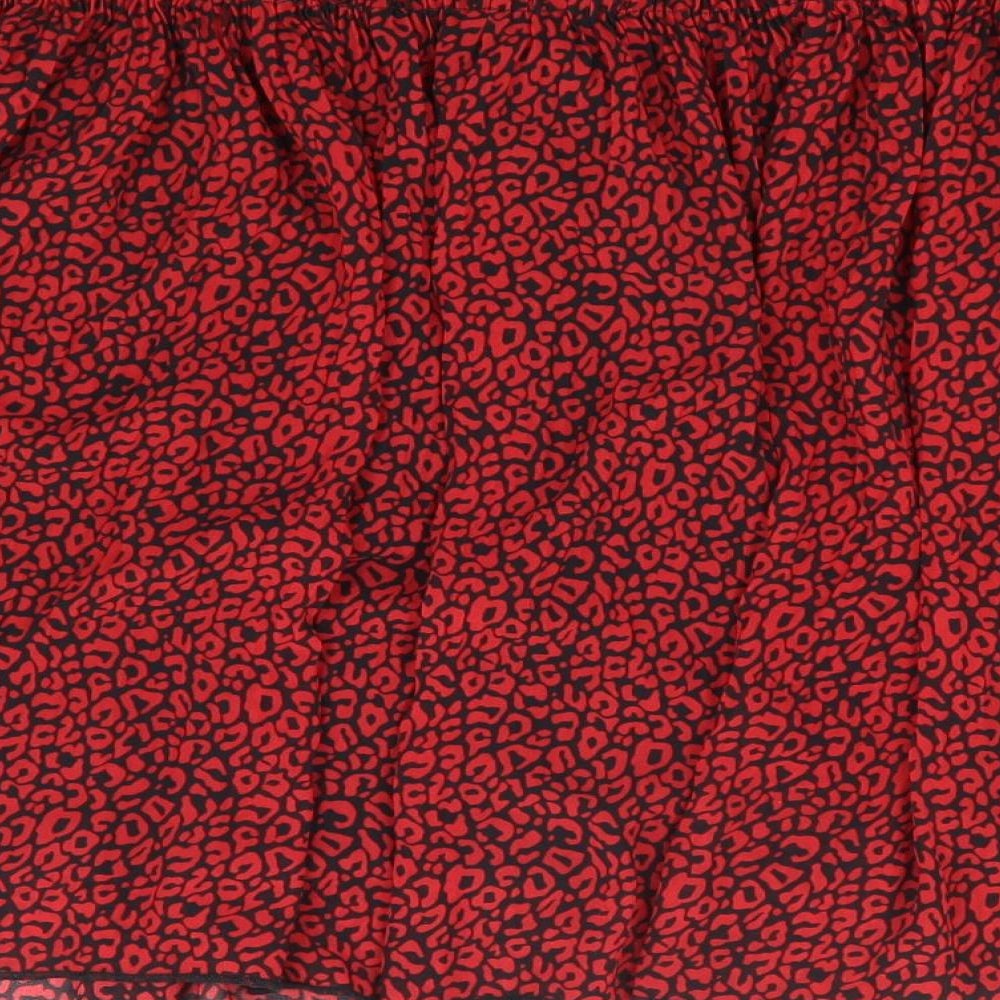 Dunnes Womens Red Animal Print Polyester Flare Skirt Size L Drawstring