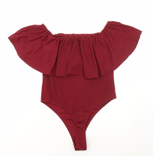 PRETTYLITTLETHING Womens Red Polyester Bodysuit One-Piece Size 12 Snap