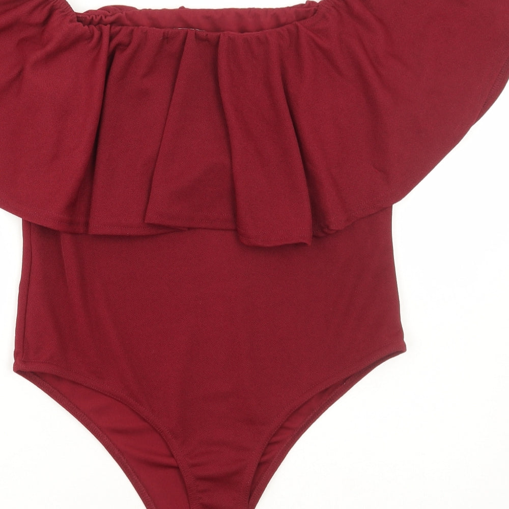 PRETTYLITTLETHING Womens Red Polyester Bodysuit One-Piece Size 12 Snap