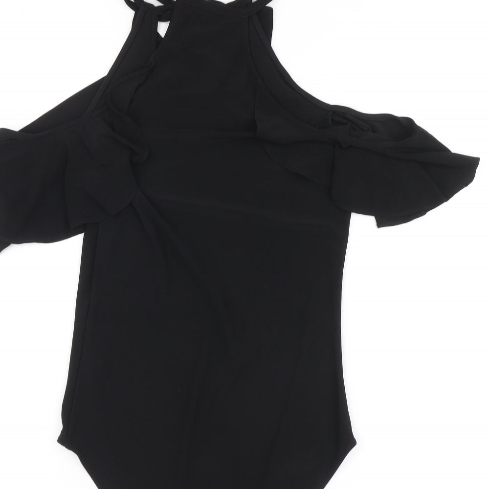 Miss Selfridge Womens Black Polyester Bodysuit One-Piece Size 12 Tie