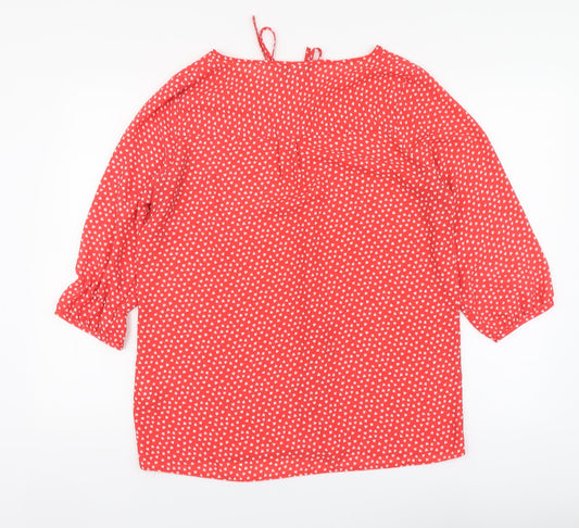 F&F Womens Red Geometric Polyester Basic Blouse Size 14 Round Neck