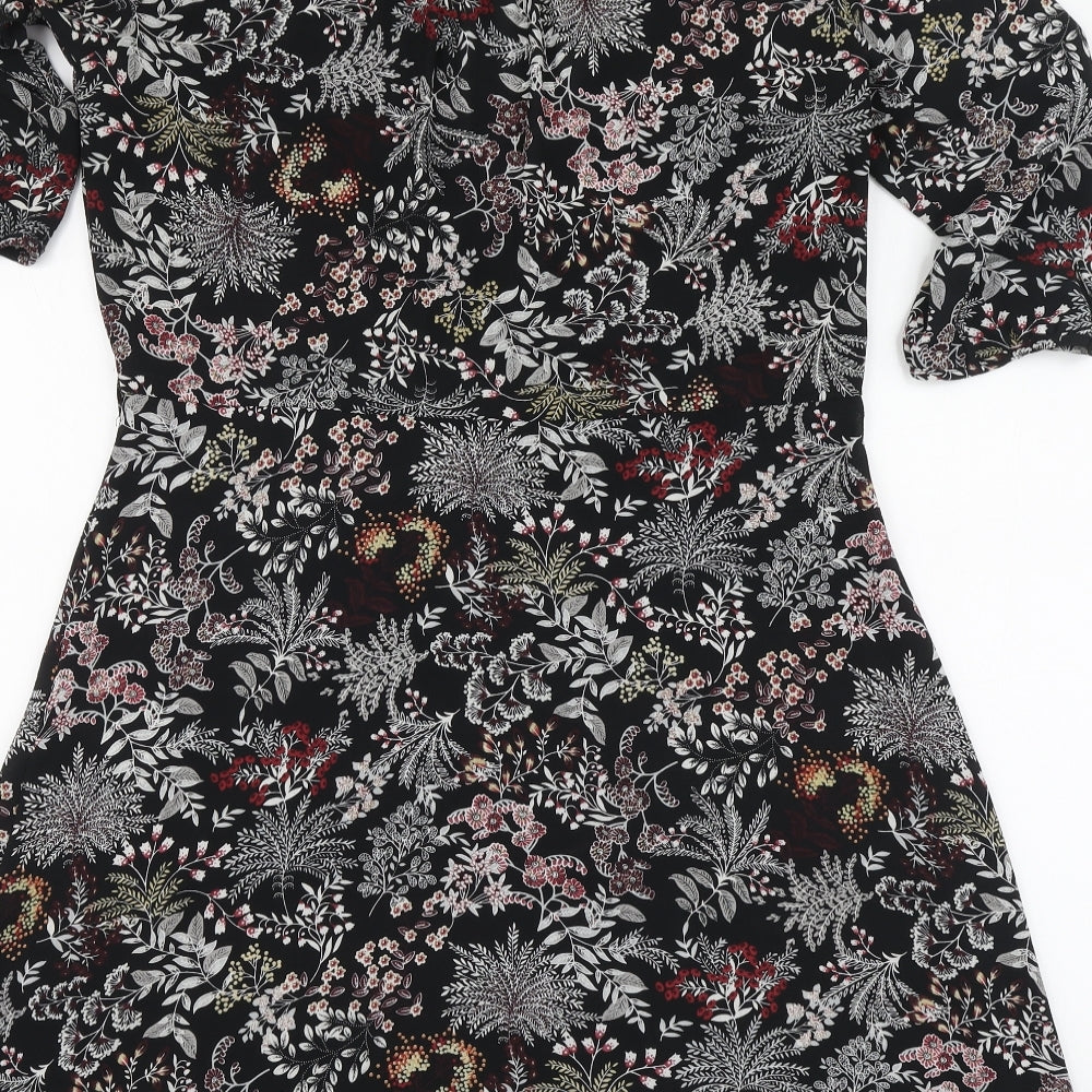 Only Womens Black Floral Polyester A-Line Size 10 V-Neck