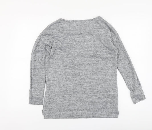 F&F Womens Grey Polyester Basic Blouse Size 8 Round Neck - Lace Detail