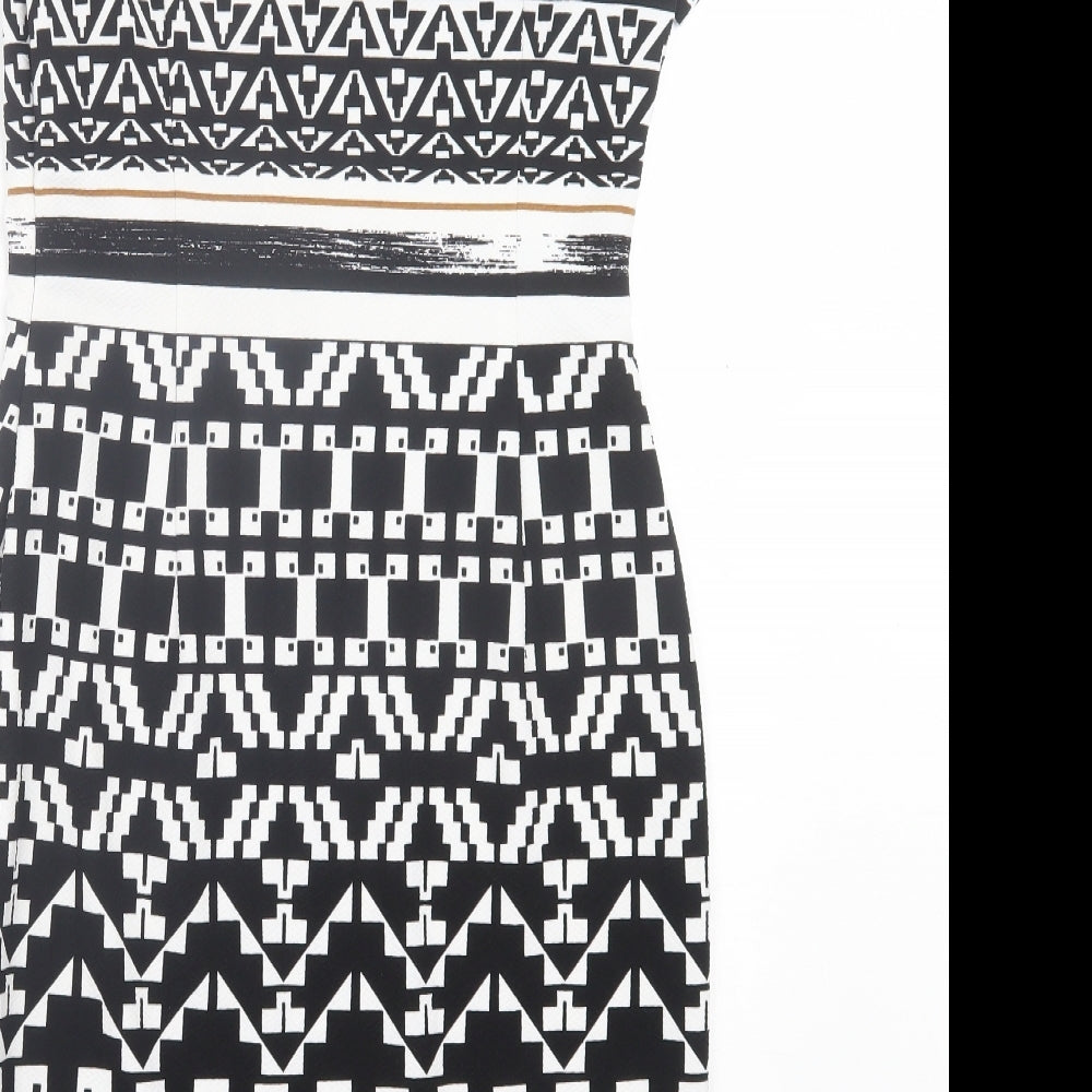 APANAGE Womens Black Geometric Polyester Pencil Dress Size 10 Crew Neck Pullover - Black, White & Gold