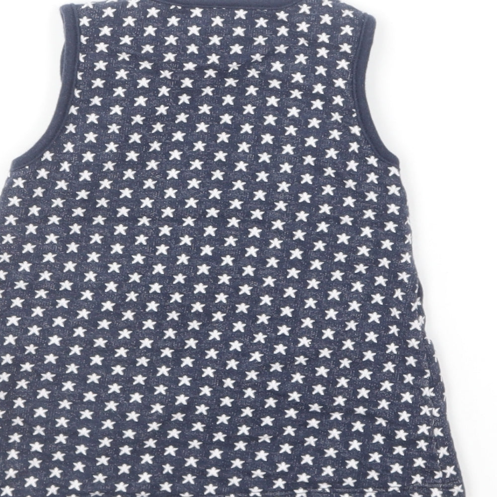 Blue Zoo Girls Blue Geometric Cotton Pinafore/Dungaree Dress Size 6-9 Months Square Neck Pullover - Stars