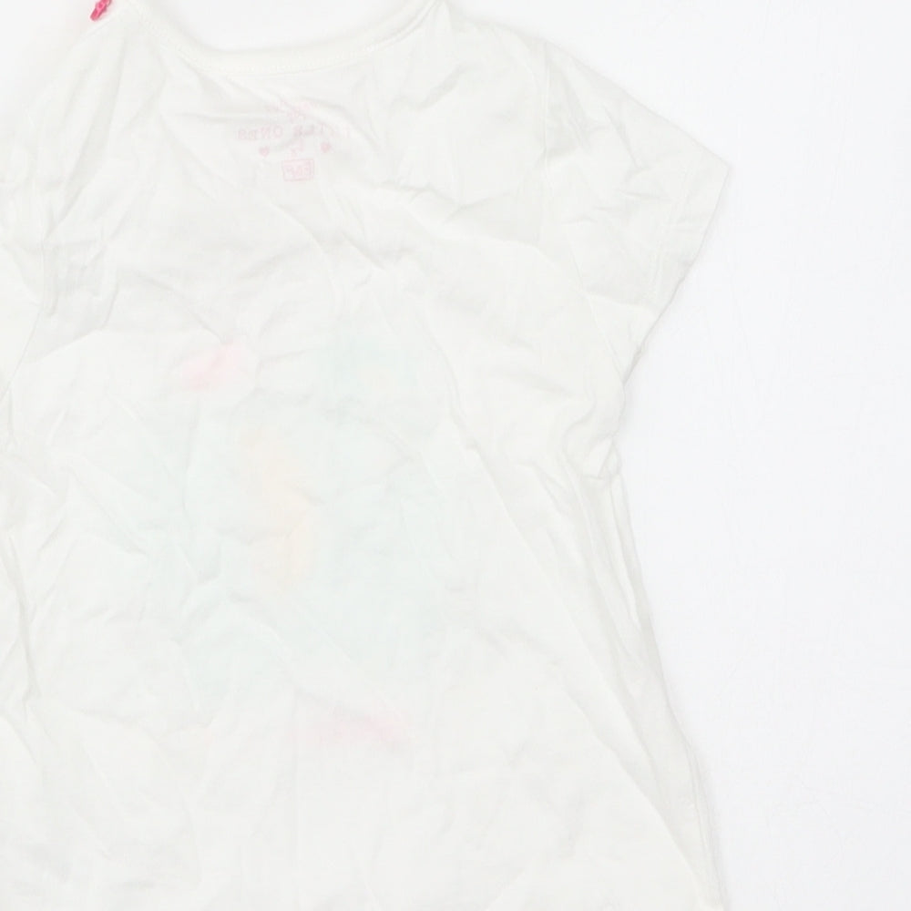 F&F Girls White Cotton Basic T-Shirt Size 12-18 Months Round Neck Pullover - Ellie The Elephant