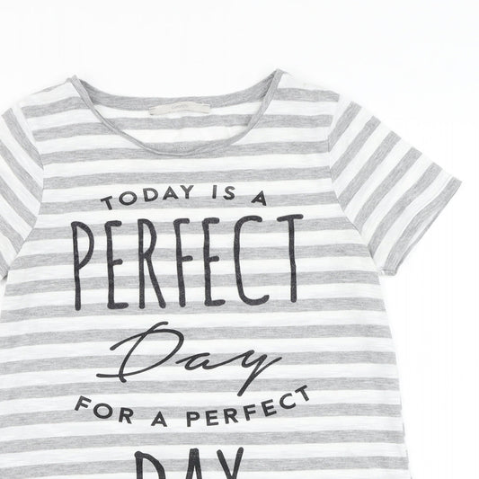 George Womens Grey Striped Polyester Basic T-Shirt Size 8 Round Neck - Slogan