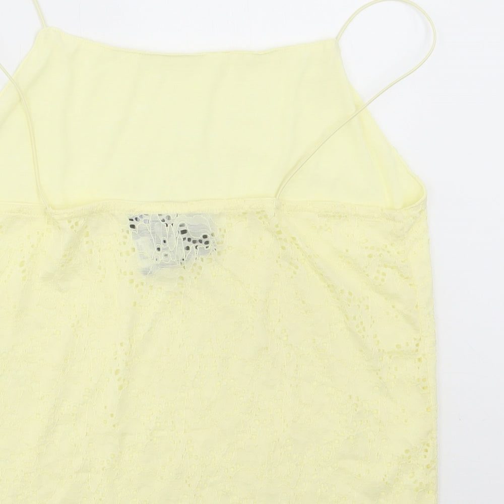 Primark Womens Yellow Polyamide Camisole T-Shirt Size XL Square Neck - Lace Detail