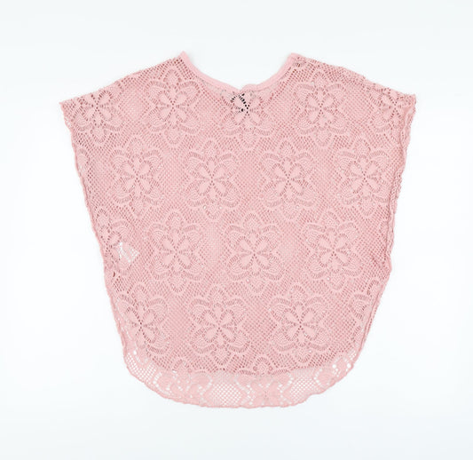 Izabel Womens Pink Floral Polyester Basic T-Shirt Size 10 Round Neck