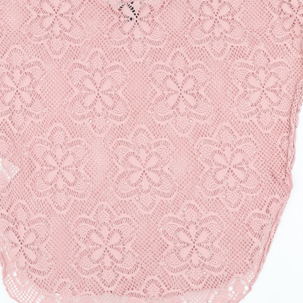 Izabel Womens Pink Floral Polyester Basic T-Shirt Size 10 Round Neck