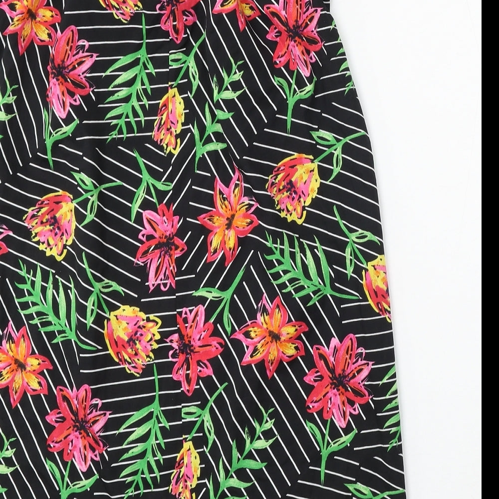 Primark Womens Black Floral Polyester Sheath Size 8 Boat Neck Pullover