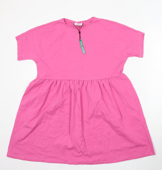 Noisy may Womens Pink Cotton Skater Dress Size 2XS Round Neck